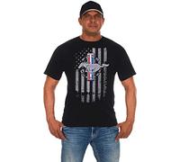 JH Design Group Ford Mustang T-Shirt à col Rond pour Homme Motif Drapeau américain Vieilli, Noir, Taille XL