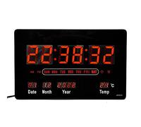 JH3222 Horloge murale LED avec minuteur, réveil, calendrier, température, grand affichage LED Rouge 32 x 20 cm