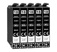 Jhaan Cartouches d'encre 18XL Compatibles avec Epson Expression Home XP-322 XP-412 XP-305 XP-312 XP-215 XP-225 XP-325 XP-205 XP-415 XP-422 XP-405 XP-425 XP-315 XP-425 (5X Noir)