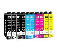 Jhaan Cartouches d'encre 18XL Compatibles avec Epson XP-225 18XL, Lot de 10