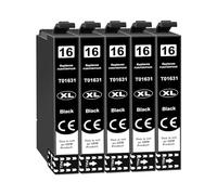 Jhaan Cartouches d'encre Compatible Epson 16XL pour Epson Workforce WF-2630 WF-2510 WF-2760 WF-2750 WF-2660 WF-2650 WF-2540 WF-2530 WF-2010 (5 Noir)