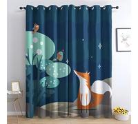 JHAHZJ Rideau Occultant Bleu Dessin Animé Renard, Rideaux Thermiques à Oeillets pour Salon Chambre Fenetre, Motif Garçon Fille Rideaux Lot De 2 Moderne Décoration De Fenêtre, 110x215 cm (L x H)