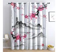 JHAHZJ Rideau Occultant Fleurs De Cerisier Japonais, Rideaux Thermiques à Oeillets pour Salon Chambre Fenetre, Motif Japon Rideaux Lot De 2 Moderne Décoration De Fenêtre, 140x240 cm (L x H)