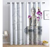 JHAHZJ Rideau Occultant Statue De Bouddha 3D, Rideaux Thermiques à Oeillets pour Salon Chambre Fenetre, Motif Enfants Adultes Rideaux Lot De 2 Moderne Décoration De Fenêtre, 140x240 cm (L x H)