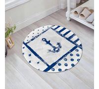 JHAOUNUK Tapis de Bain Antiderapant en Microfibre Douce,Tapis de Salle de Bain Lavable en Machine,Affiche de mer avec Illustration d'ancre. Élément océanique avec Fond de Vagues,60x60cm