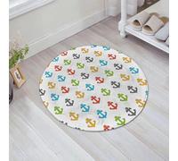JHAOUNUK Tapis de Bain Antiderapant en Microfibre Douce,Tapis de Salle de Bain Lavable en Machine,Ancre, icônes de Style rétro de la Vie Marine colorée, tuiles Graphiques, conce,60x60cm