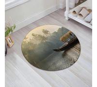JHAOUNUK Tapis de Bain Antiderapant en Microfibre Douce,Tapis de Salle de Bain Lavable en Machine,Bateau-Maison à Plat Orange du Kerala ancré sur Les rives des Parcs naturels ca,60x60cm