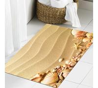JHAOUNUK Tapis de Bain Antiderapant en Microfibre Douce,Tapis de Salle de Bain Lavable en Machine,Beige, Plage Nautique Tropicale Hawaïenne Coquillages Étoiles de Mer Huîtres Mâ,60x90cm