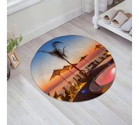 JHAOUNUK Tapis de Bain Antiderapant en Microfibre Douce,Tapis de Salle de Bain Lavable en Machine,Belle Vue Estivale sur l'aube Rouge au Bord de la Piscine avec Palmiers et Para,60x60cm