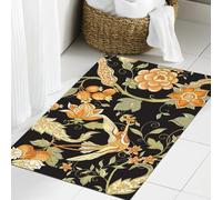 JHAOUNUK Tapis de Bain Antiderapant en Microfibre Douce,Tapis de Salle de Bain Lavable en Machine,Broderie Jacobine Traditionnelle à Fleurs Fantaisie. Motif de Fond sans Couture,60x90cm