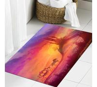 JHAOUNUK Tapis de Bain Antiderapant en Microfibre Douce,Tapis de Salle de Bain Lavable en Machine,Calèche au Coucher du Soleil. Silhouette d'une calèche et d'un château médiéval,60x90cm