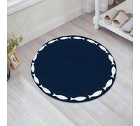 JHAOUNUK Tapis de Bain Antiderapant en Microfibre Douce,Tapis de Salle de Bain Lavable en Machine,Cadre Circulaire de Poissons Simples Bleu Marine et Blanc Vecteur,60x60cm