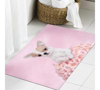 JHAOUNUK Tapis de Bain Antiderapant en Microfibre Douce,Tapis de Salle de Bain Lavable en Machine,Chiots Chihuahua Mignons Roses Roses Animaux Chien Chien Fleurs Adorable Affect,60x90cm