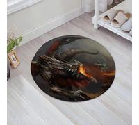 JHAOUNUK Tapis de Bain Antiderapant en Microfibre Douce,Tapis de Salle de Bain Lavable en Machine,Chevalier avec l'épée Lumineuse Debout près du Dragon de feu géant Style Art Nu,60x60cm