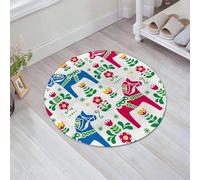 JHAOUNUK Tapis de Bain Antiderapant en Microfibre Douce,Tapis de Salle de Bain Lavable en Machine,Cheval Dala ou Daleclarien, Art Populaire suédois, modèle sans Couture,60x60cm