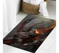 JHAOUNUK Tapis de Bain Antiderapant en Microfibre Douce,Tapis de Salle de Bain Lavable en Machine,Chevalier avec l'épée Lumineuse Debout près du Dragon de feu géant Style Art Nu,60x90cm