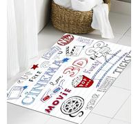 JHAOUNUK Tapis de Bain Antiderapant en Microfibre Douce,Tapis de Salle de Bain Lavable en Machine,Cinéma, diverses icônes dessinées à la Main sur Un Fond de Style Page pour Le c,60x90cm