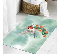 JHAOUNUK Tapis de Bain Antiderapant en Microfibre Douce,Tapis de Salle de Bain Lavable en Machine,Colibri Fantastique Volant dans Le Ciel avec des Fleurs au Sommet,60x90cm