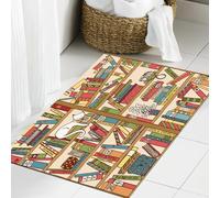JHAOUNUK Tapis de Bain Antiderapant en Microfibre Douce,Tapis de Salle de Bain Lavable en Machine,Collection d'amoureux des Chats, Un Chat Amoureux des Livres Nerd Qui dort sur,60x90cm