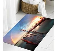 JHAOUNUK Tapis de Bain Antiderapant en Microfibre Douce,Tapis de Salle de Bain Lavable en Machine,Décor de Phare, Coucher de Soleil au Bord de la mer avec quais en Bois Phare Nu,60x90cm