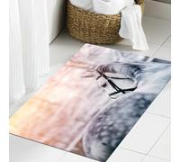 JHAOUNUK Tapis de Bain Antiderapant en Microfibre Douce,Tapis de Salle de Bain Lavable en Machine,Décor de Cheval, Portrait d'un étalon de Sport Gris au Coucher du Soleil en HIV,60x90cm
