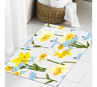 JHAOUNUK Tapis de Bain Antiderapant en Microfibre Douce,Tapis de Salle de Bain Lavable en Machine,Décor de Jonquille, Fleurs de Myosotis et Feuille de Fleur de Jonquille B,60x90cm
