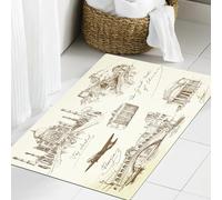 JHAOUNUK Tapis de Bain Antiderapant en Microfibre Douce,Tapis de Salle de Bain Lavable en Machine,Ensemble Graphique Vintage de Croquis vectoriels de châteaux célèbres du Monde,60x90cm