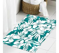 JHAOUNUK Tapis de Bain Antiderapant en Microfibre Douce,Tapis de Salle de Bain Lavable en Machine,Feuille, Fleurs d'hibiscus Exotiques abstraites hawaïennes et Feuilles de Pa,60x90cm