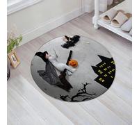 JHAOUNUK Tapis de Bain Antiderapant en Microfibre Douce,Tapis de Salle de Bain Lavable en Machine,Fête d'halloween bébé sur Balai avec Chapeau de Sorcier Baguette Magique Volant,60x60cm