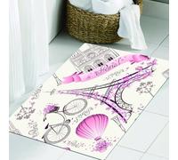 JHAOUNUK Tapis de Bain Antiderapant en Microfibre Douce,Tapis de Salle de Bain Lavable en Machine,Feuille, Tour Eiffel Paris avec Fleurs Roses et Papillons Montgolfière,60x90cm
