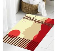 JHAOUNUK Tapis de Bain Antiderapant en Microfibre Douce,Tapis de Salle de Bain Lavable en Machine,Illustration d'un Bambou et du Soleil dans Le Ciel avec des Nuages.,60x90cm