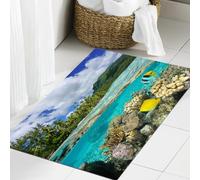 JHAOUNUK Tapis de Bain Antiderapant en Microfibre Douce,Tapis de Salle de Bain Lavable en Machine,Île, Océan Pacifique Polynésie française Lagon de Huahine Côte de la Luxure,60x90cm