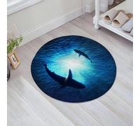 JHAOUNUK Tapis de Bain Antiderapant en Microfibre Douce,Tapis de Salle de Bain Lavable en Machine,Illustration de Deux Requins Formant Un Cercle sous l'eau,60x60cm