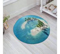 JHAOUNUK Tapis de Bain Antiderapant en Microfibre Douce,Tapis de Salle de Bain Lavable en Machine,Île, Photo d'une île en Forme d'anneau entourée de Palmiers au EU de l'océa,60x60cm