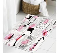 JHAOUNUK Tapis de Bain Antiderapant en Microfibre Douce,Tapis de Salle de Bain Lavable en Machine,Imitation d'un Fond de Journal rétro avec l'inscription Mode et imprimé Rouge à,60x90cm