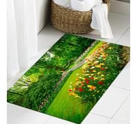 JHAOUNUK Tapis de Bain Antiderapant en Microfibre Douce,Tapis de Salle de Bain Lavable en Machine,Jardin de Keukenhof, Fleurs de Tulipes et Arbres en arrière-Plan au Printemps.,60x90cm