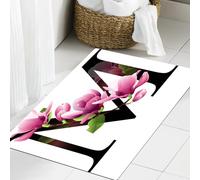 JHAOUNUK Tapis de Bain Antiderapant en Microfibre Douce,Tapis de Salle de Bain Lavable en Machine,Lettre M, fleurons de Magnolia exprimant la dignité et la Noblesse Fleurs dans,60x90cm