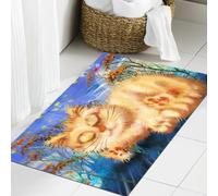 JHAOUNUK Tapis de Bain Antiderapant en Microfibre Douce,Tapis de Salle de Bain Lavable en Machine,Le Chat Roux dort dans Le Jardin,60x90cm