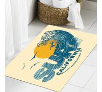 JHAOUNUK Tapis de Bain Antiderapant en Microfibre Douce,Tapis de Salle de Bain Lavable en Machine,Logo Californie sur Vecteur Dessin Soleil mer,60x90cm