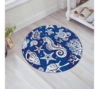 JHAOUNUK Tapis de Bain Antiderapant en Microfibre Douce,Tapis de Salle de Bain Lavable en Machine,Lot de Coquillages décoratifs Hippocampes Tortues Etoiles de mer et Coraux,60x60cm