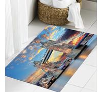JHAOUNUK Tapis de Bain Antiderapant en Microfibre Douce,Tapis de Salle de Bain Lavable en Machine,Londres, Vue sur Le Tower Bridge et Le Coucher de Soleil spectaculaire sur la T,60x90cm