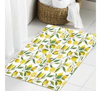 JHAOUNUK Tapis de Bain Antiderapant en Microfibre Douce,Tapis de Salle de Bain Lavable en Machine,Magnifique Motif sans Couture avec des Citrons Jaunes et des Fleurs aquarellés,60x90cm