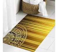 JHAOUNUK Tapis de Bain Antiderapant en Microfibre Douce,Tapis de Salle de Bain Lavable en Machine,Motif rayé Marron-Jaune avec Un Fragment de Mandala doré,60x90cm