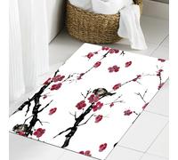 JHAOUNUK Tapis de Bain Antiderapant en Microfibre Douce,Tapis de Salle de Bain Lavable en Machine,Motif Floral sans Couture. Cerisier en Fleurs avec des Oiseaux sur Les Branches,60x90cm
