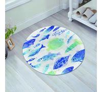 JHAOUNUK Tapis de Bain Antiderapant en Microfibre Douce,Tapis de Salle de Bain Lavable en Machine,Motifs de Poissons artisanaux d'animaux Marins avec des Lignes de Vagues et des,60x60cm
