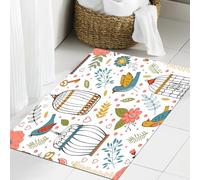 JHAOUNUK Tapis de Bain Antiderapant en Microfibre Douce,Tapis de Salle de Bain Lavable en Machine,Motif élégant avec des Cages à Oiseaux et des Oiseaux à Fleurs. Illustration ve,60x90cm