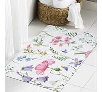 JHAOUNUK Tapis de Bain Antiderapant en Microfibre Douce,Tapis de Salle de Bain Lavable en Machine,Motif sans Couture de Jolies Fleurs de Prairie d'été. Impression répétée de fle,60x90cm