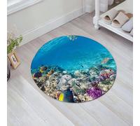 JHAOUNUK Tapis de Bain Antiderapant en Microfibre Douce,Tapis de Salle de Bain Lavable en Machine,Océan, Vie sous-Marine Vie Marine Animaux Marins Coraux Poissons tropicaux et r,60x60cm