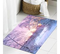 JHAOUNUK Tapis de Bain Antiderapant en Microfibre Douce,Tapis de Salle de Bain Lavable en Machine,Paysage, Images de la Saison hivernale, Abandon, Paysage de Coucher de Soleil e,60x90cm