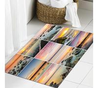 JHAOUNUK Tapis de Bain Antiderapant en Microfibre Douce,Tapis de Salle de Bain Lavable en Machine,Paysage, Panorama du Coucher de Soleil, lumière du Soleil sur la mer, Pierres,60x90cm